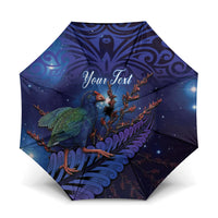 Takahe New Zealand Personalised Umbrella Harakeke Silver Fern Maori Pattern LT22 One Size Folded 11.42 inch Opened Diameter 37.4 inch Blue - Polynesian Pride