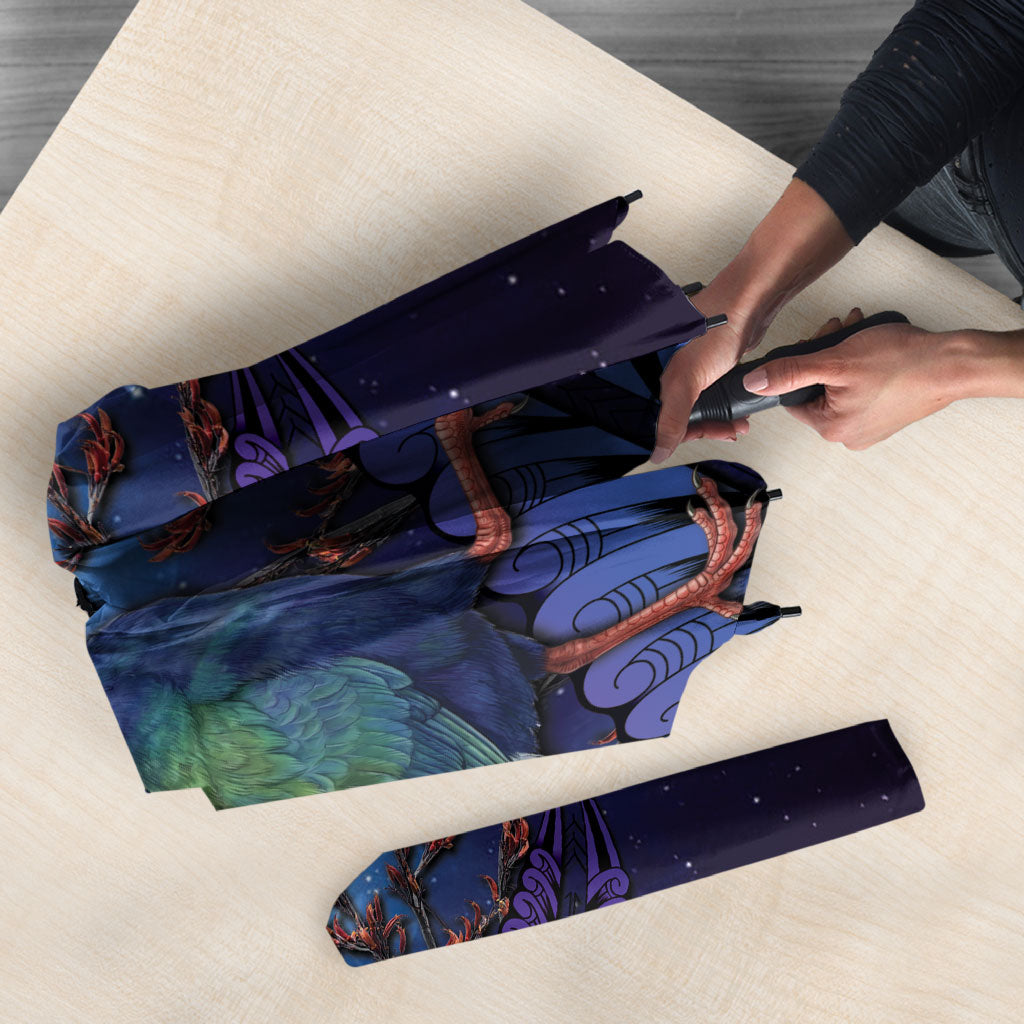 Takahe New Zealand Personalised Umbrella Harakeke Silver Fern Maori Pattern LT22 - Polynesian Pride