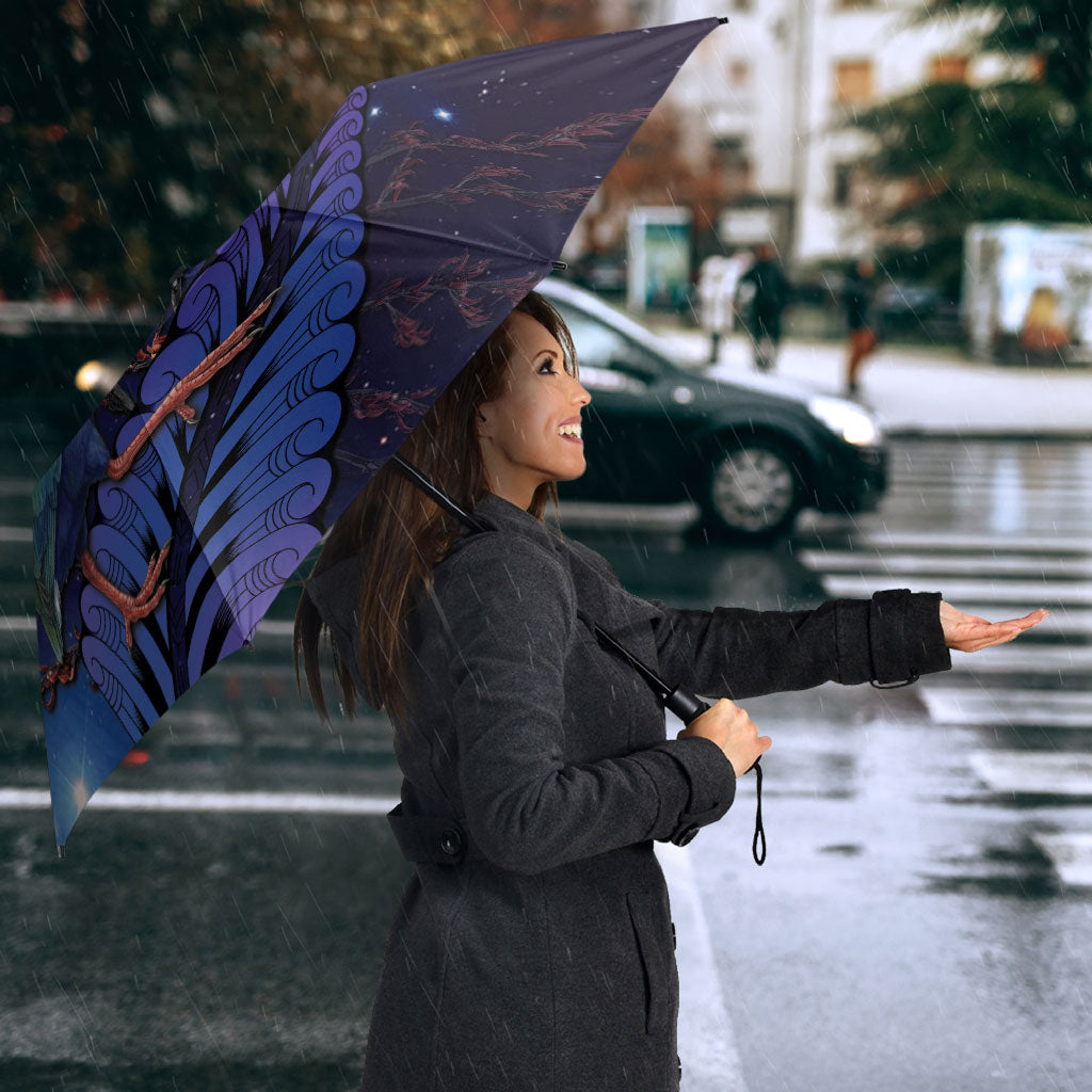 Takahe New Zealand Personalised Umbrella Harakeke Silver Fern Maori Pattern LT22 - Polynesian Pride