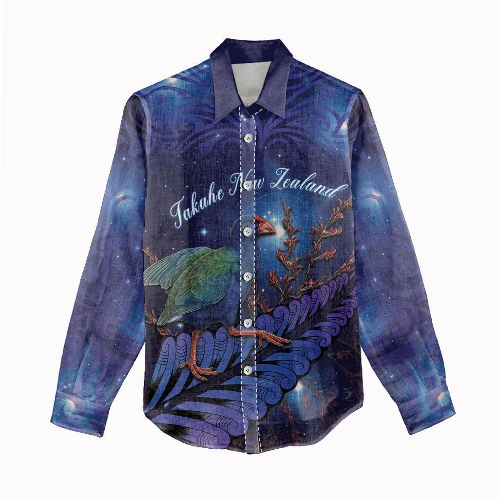 Takahe New Zealand Personalised Women Casual Shirt Harakeke Silver Fern Maori Pattern LT22 - Polynesian Pride