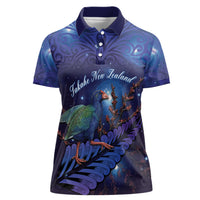 Takahe New Zealand Personalised Women Polo Shirt Harakeke Silver Fern Maori Pattern LT22 Female Blue - Polynesian Pride