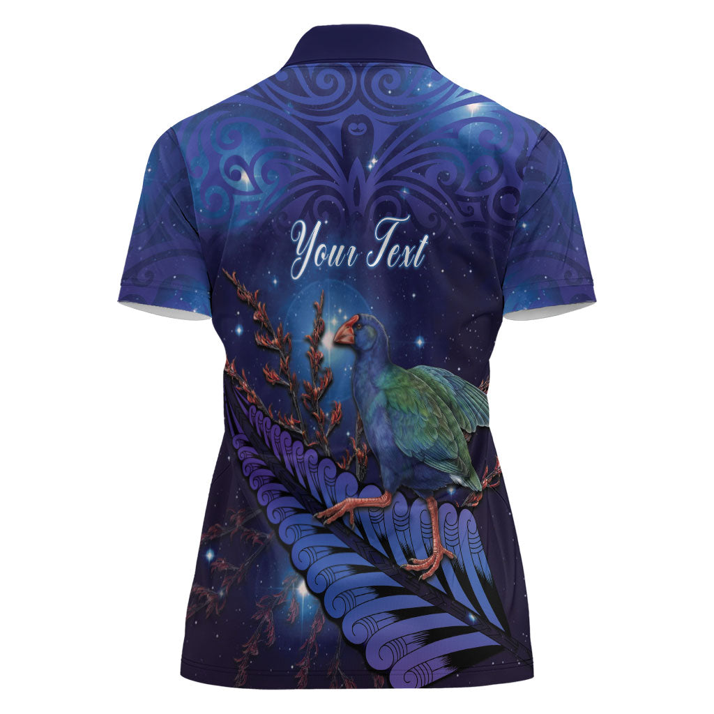 Takahe New Zealand Personalised Women Polo Shirt Harakeke Silver Fern Maori Pattern LT22 - Polynesian Pride