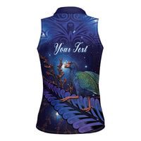 Takahe New Zealand Personalised Women Sleeveless Polo Shirt Harakeke Silver Fern Maori Pattern LT22 - Polynesian Pride