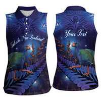 Takahe New Zealand Personalised Women Sleeveless Polo Shirt Harakeke Silver Fern Maori Pattern LT22 - Polynesian Pride