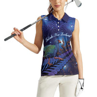 Takahe New Zealand Personalised Women Sleeveless Polo Shirt Harakeke Silver Fern Maori Pattern LT22 - Polynesian Pride