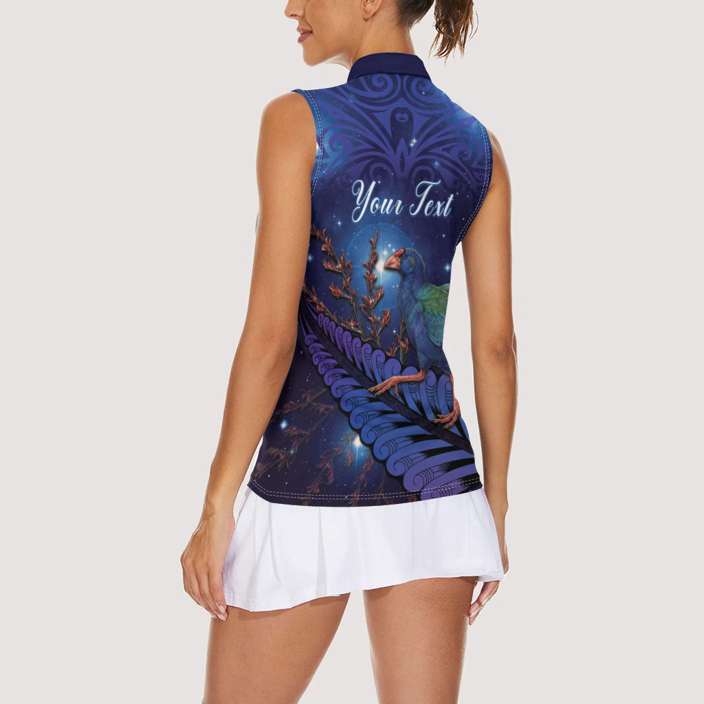 Takahe New Zealand Personalised Women Sleeveless Polo Shirt Harakeke Silver Fern Maori Pattern LT22 - Polynesian Pride