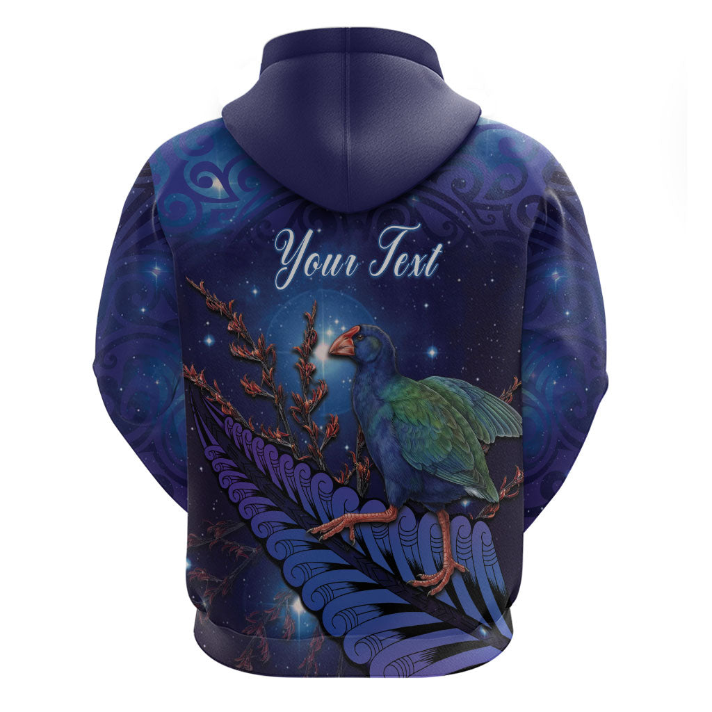 Takahe New Zealand Personalised Zip Hoodie Harakeke Silver Fern Maori Pattern