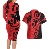 New Zealand Matariki Couples Matching Long Sleeve Bodycon Dress and Hawaiian Shirt Maori New Year Koru Pattern LT22 - Polynesian Pride