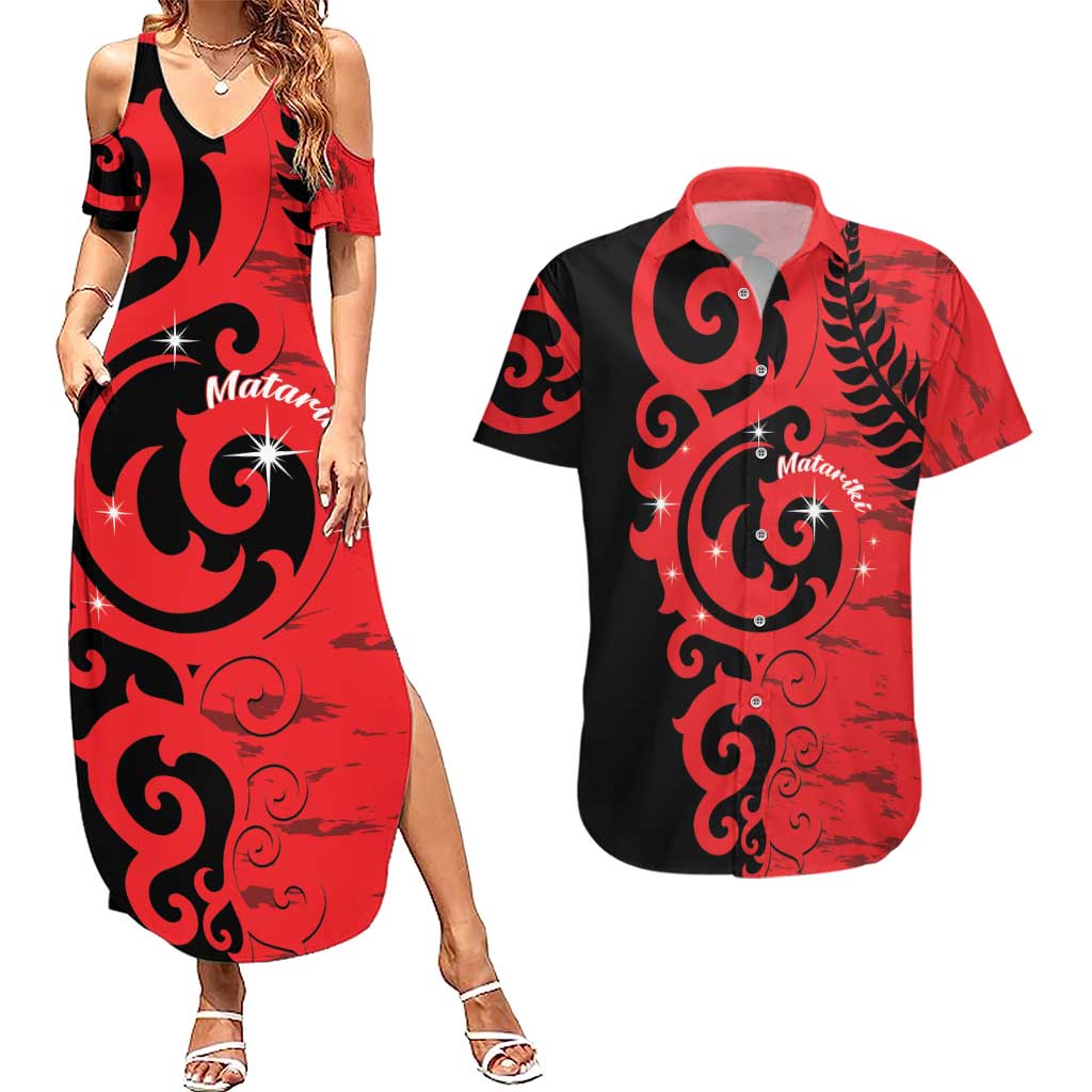 New Zealand Matariki Couples Matching Summer Maxi Dress and Hawaiian Shirt Maori New Year Koru Pattern