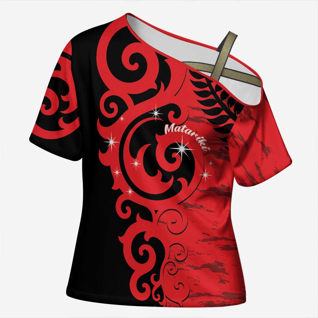 New Zealand Matariki Cross Shoulder Shirt Maori New Year Koru Pattern