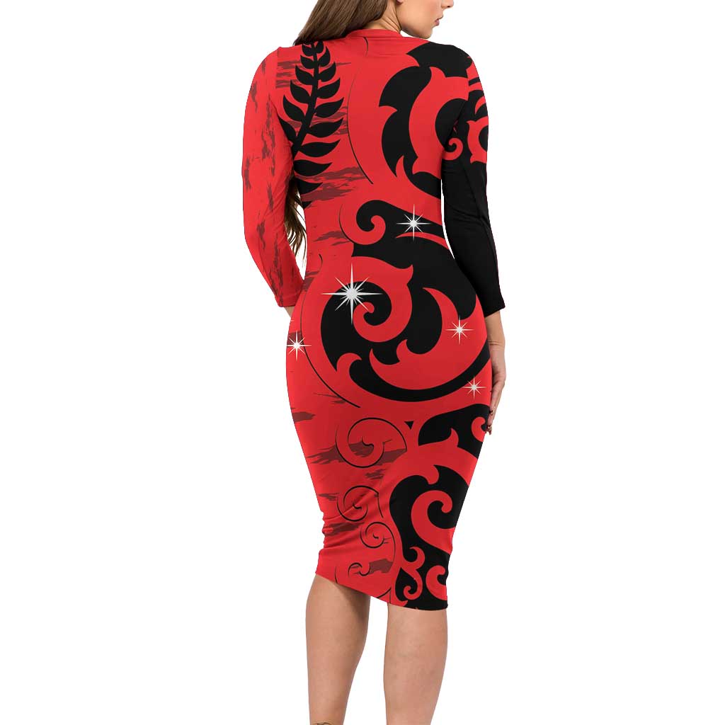 New Zealand Matariki Family Matching Long Sleeve Bodycon Dress and Hawaiian Shirt Maori New Year Koru Pattern LT22 - Polynesian Pride