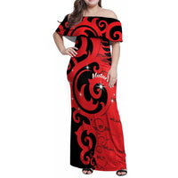 New Zealand Matariki Family Matching Off Shoulder Maxi Dress and Hawaiian Shirt Maori New Year Koru Pattern LT22 Mom's Dress Red - Polynesian Pride