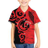 New Zealand Matariki Family Matching Off Shoulder Maxi Dress and Hawaiian Shirt Maori New Year Koru Pattern LT22 Son's Shirt Red - Polynesian Pride