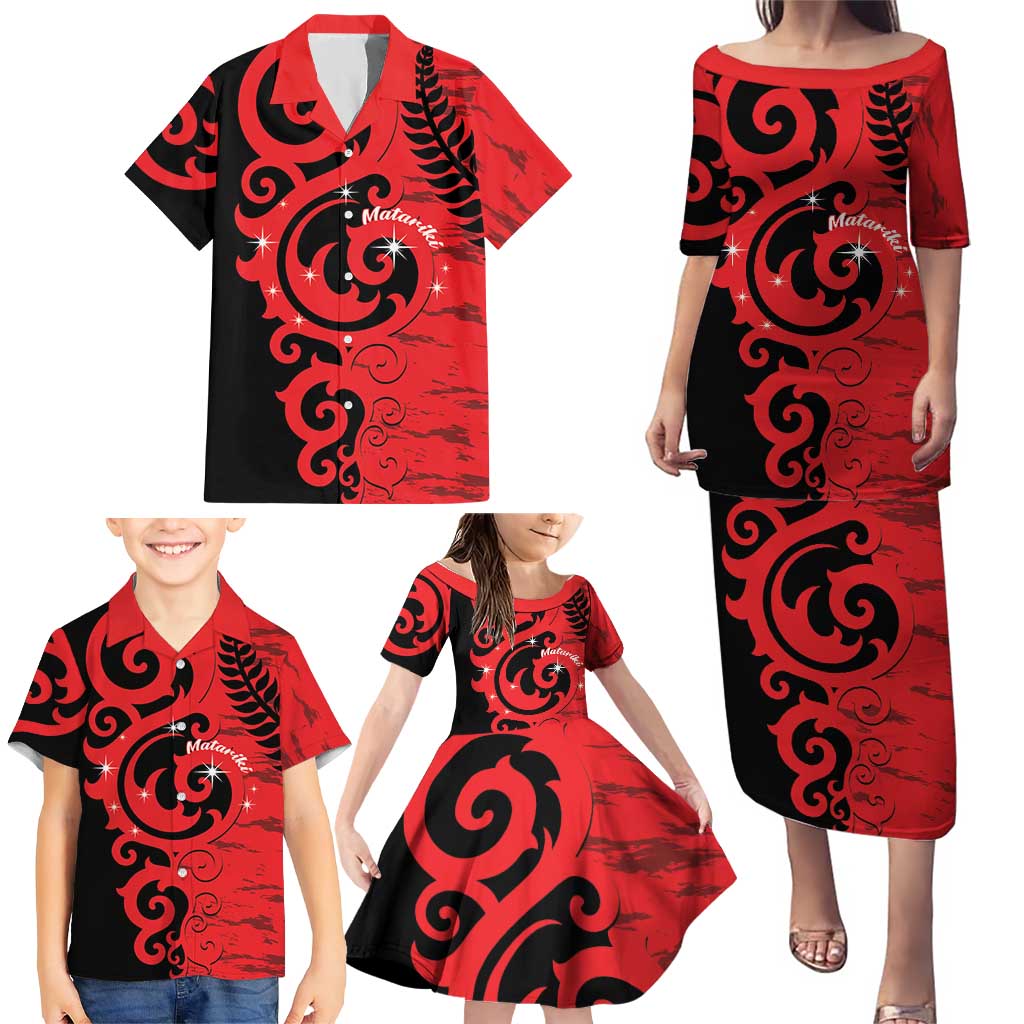 New Zealand Matariki Family Matching Puletasi and Hawaiian Shirt Maori New Year Koru Pattern LT22 - Polynesian Pride