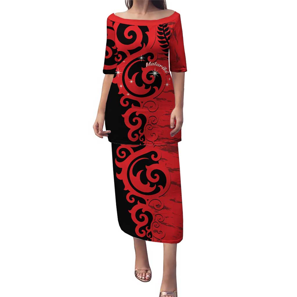 New Zealand Matariki Family Matching Puletasi and Hawaiian Shirt Maori New Year Koru Pattern LT22 Mom's Dress Red - Polynesian Pride