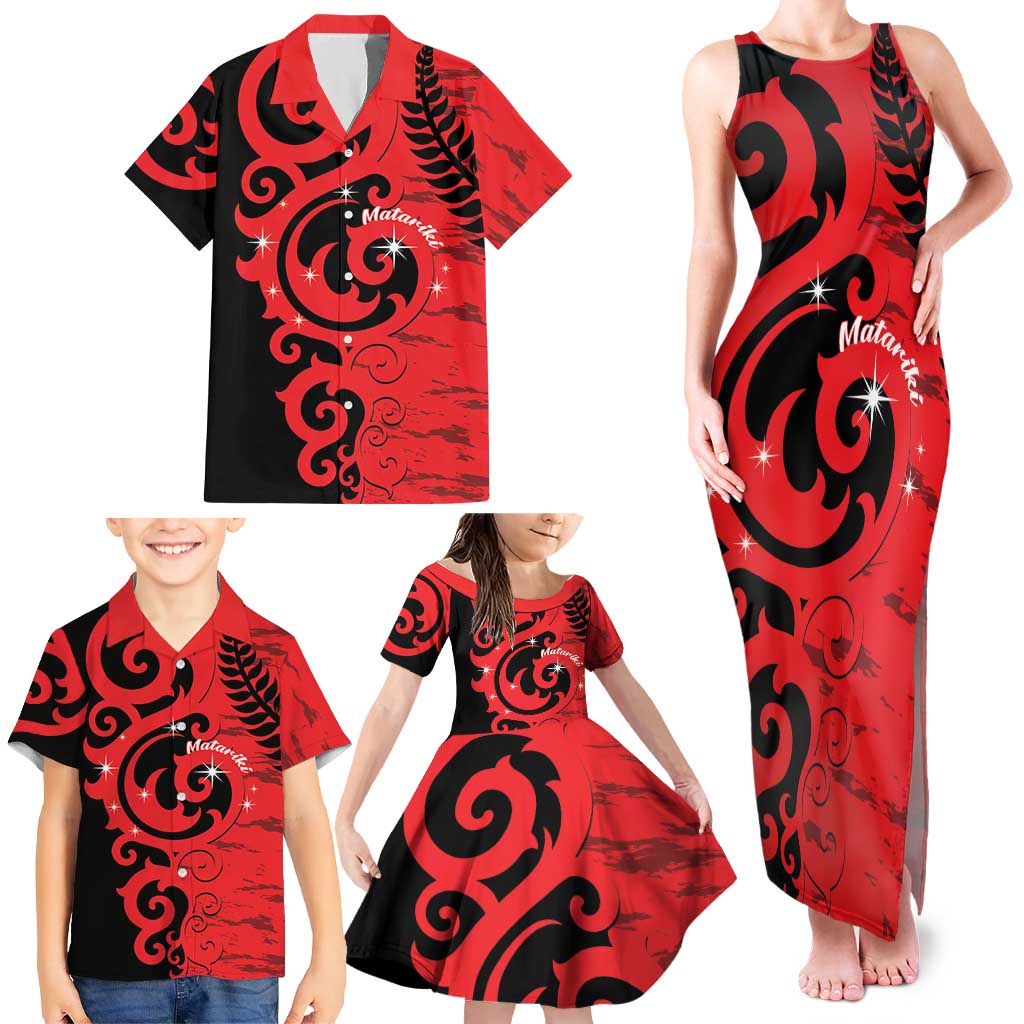 New Zealand Matariki Family Matching Tank Maxi Dress and Hawaiian Shirt Maori New Year Koru Pattern