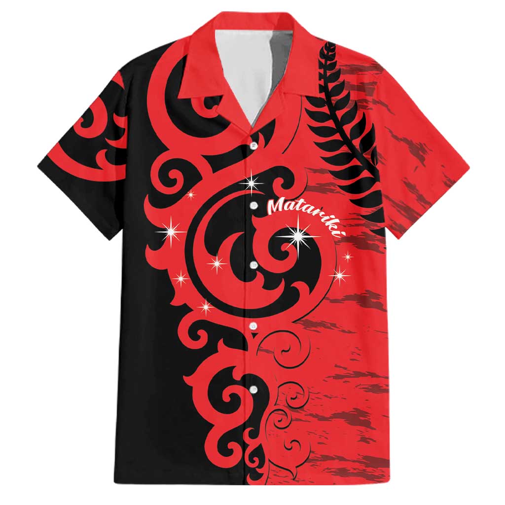 New Zealand Matariki Family Matching Tank Maxi Dress and Hawaiian Shirt Maori New Year Koru Pattern LT22 Dad's Shirt - Short Sleeve Red - Polynesian Pride