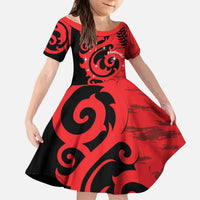 New Zealand Matariki Kid Short Sleeve Dress Maori New Year Koru Pattern LT22 KID Red - Polynesian Pride