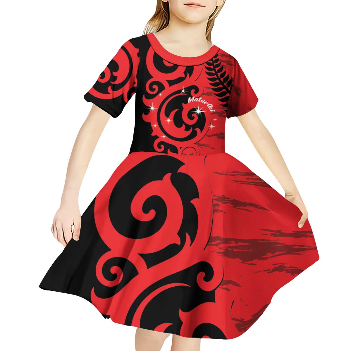 New Zealand Matariki Kid Short Sleeve Dress Maori New Year Koru Pattern LT22 - Polynesian Pride