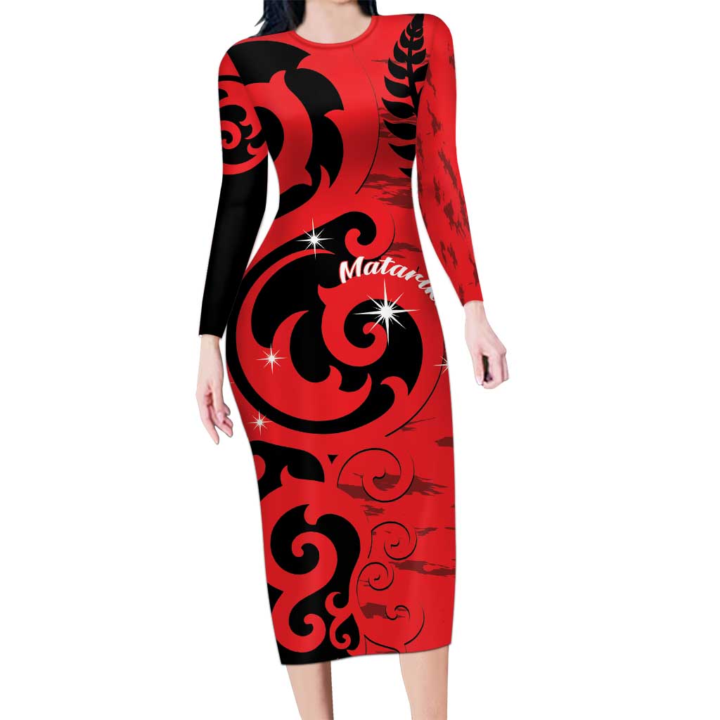 New Zealand Matariki Long Sleeve Bodycon Dress Maori New Year Koru Pattern