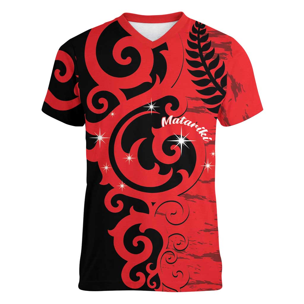 New Zealand Matariki Women V-Neck T-Shirt Maori New Year Koru Pattern