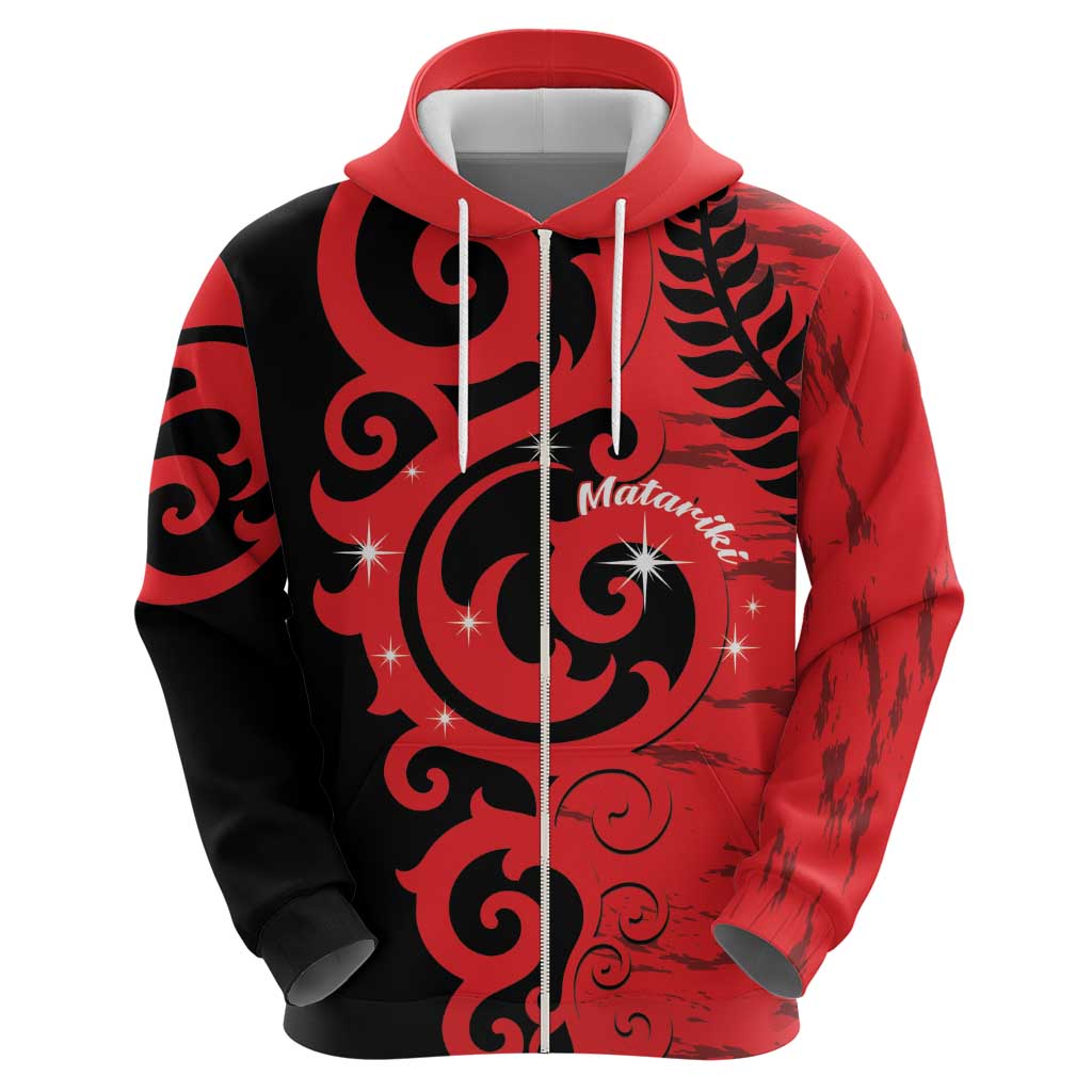 New Zealand Matariki Zip Hoodie Maori New Year Koru Pattern