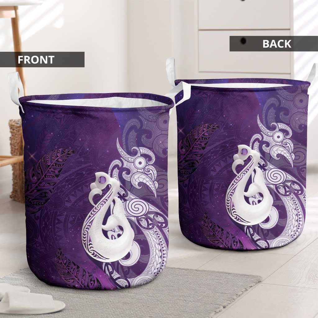 New Zealand Matariki Laundry Basket Maori Manaia Galaxy Silver Fern Purple Color LT22 - Polynesian Pride