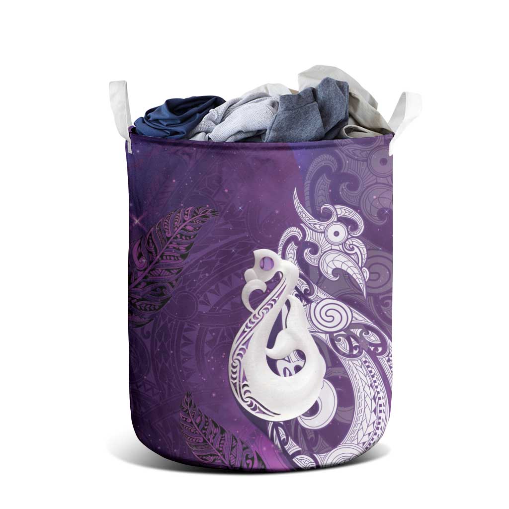 New Zealand Matariki Laundry Basket Maori Manaia Galaxy Silver Fern Purple Color LT22 - Polynesian Pride