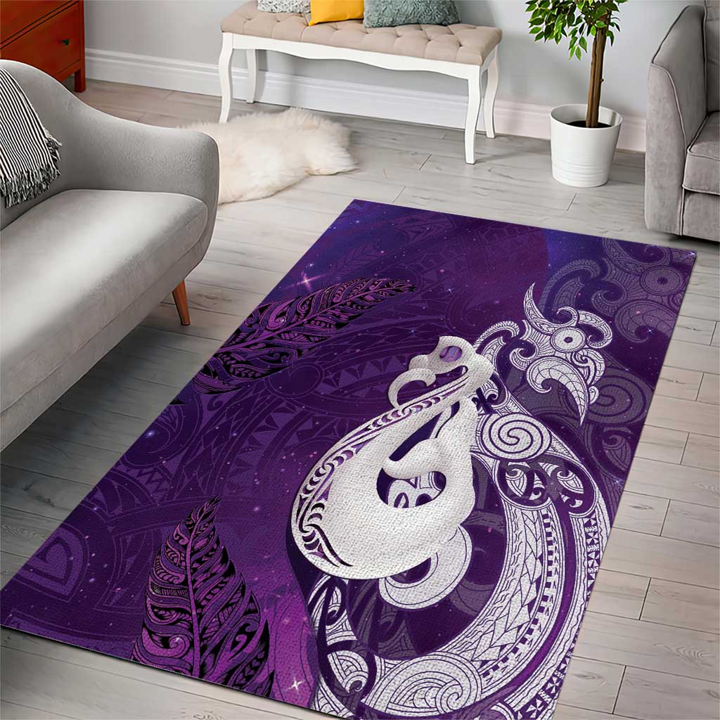 New Zealand Matariki Area Rug Maori Manaia Galaxy Silver Fern Purple Color LT22 - Polynesian Pride