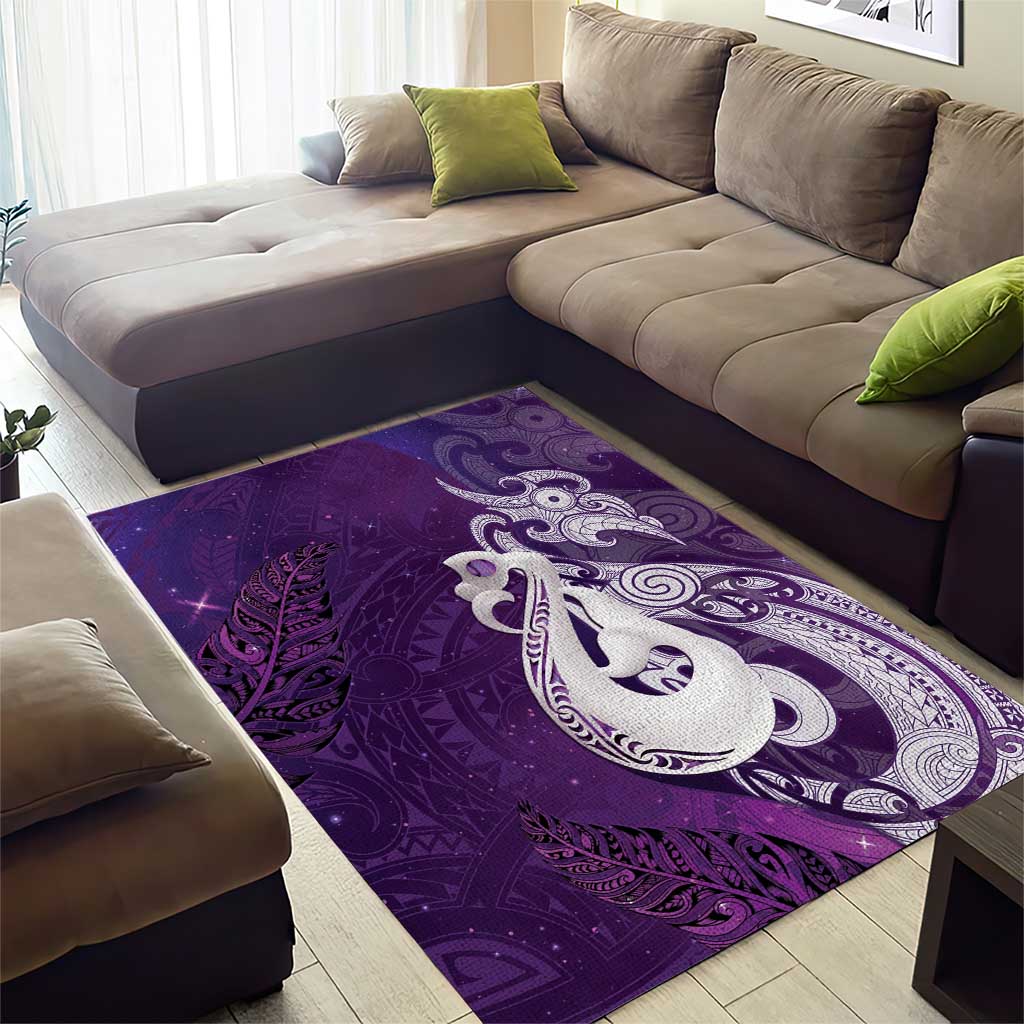 New Zealand Matariki Area Rug Maori Manaia Galaxy Silver Fern Purple Color LT22 - Polynesian Pride