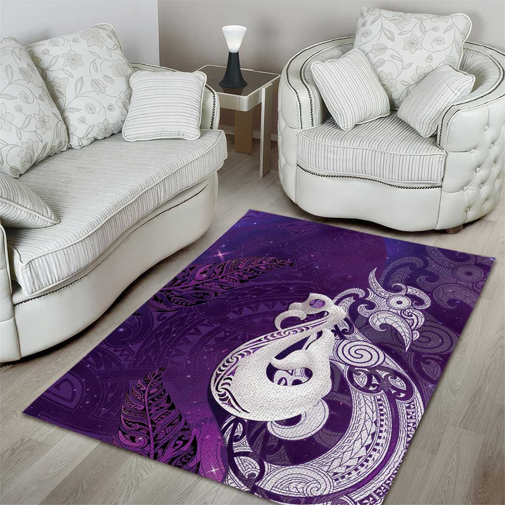New Zealand Matariki Area Rug Maori Manaia Galaxy Silver Fern Purple Color LT22 - Polynesian Pride