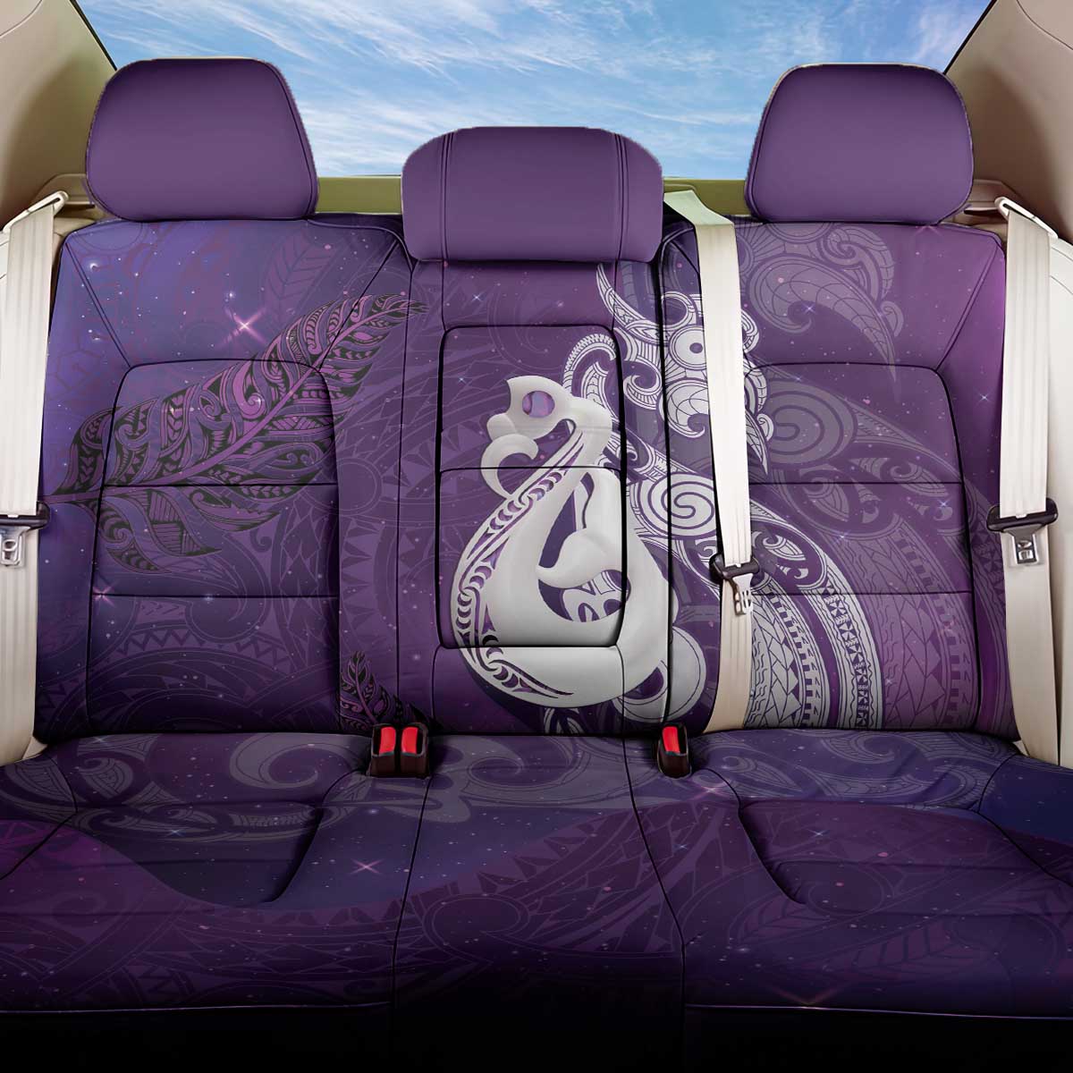 New Zealand Matariki Back Car Seat Cover Maori Manaia Galaxy Silver Fern Purple Color