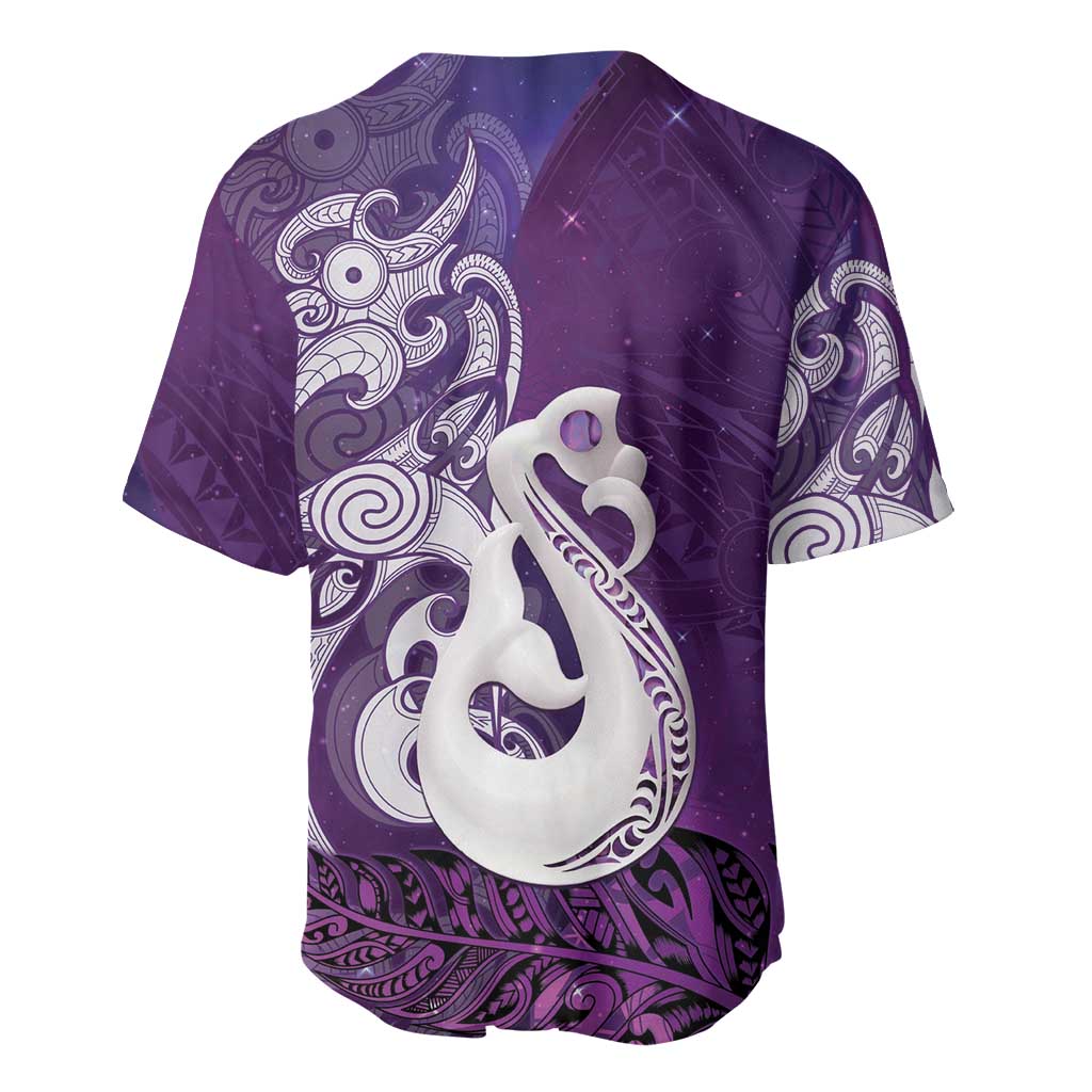 New Zealand Matariki Baseball Jersey Maori Manaia Galaxy Silver Fern Purple Color LT22 - Polynesian Pride
