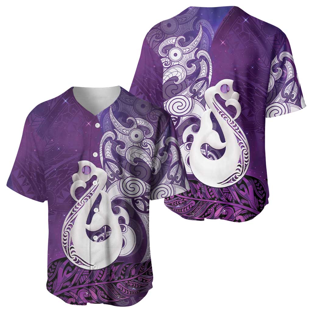 New Zealand Matariki Baseball Jersey Maori Manaia Galaxy Silver Fern Purple Color LT22 - Polynesian Pride