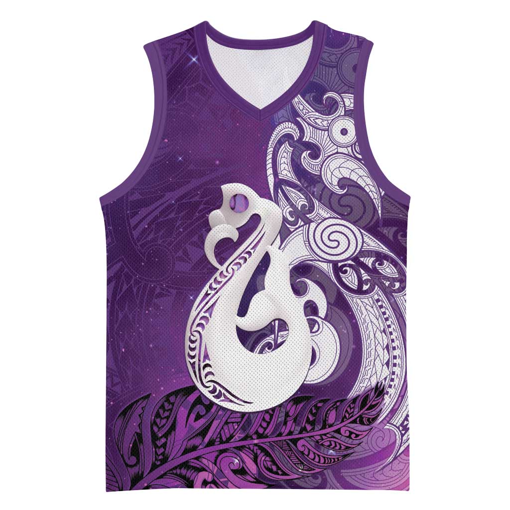 New Zealand Matariki Basketball Jersey Maori Manaia Galaxy Silver Fern Purple Color LT22 Unisex Purple - Polynesian Pride