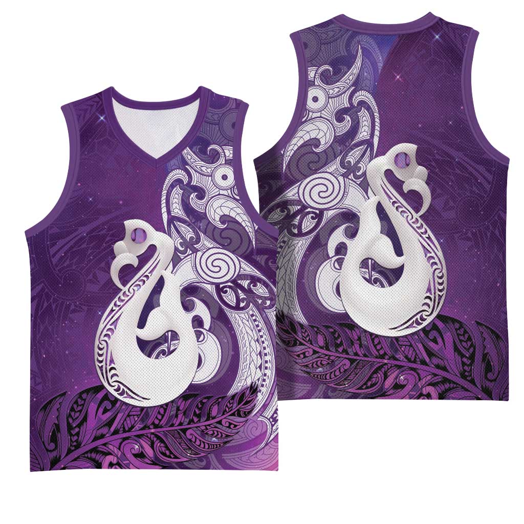 New Zealand Matariki Basketball Jersey Maori Manaia Galaxy Silver Fern Purple Color LT22 - Polynesian Pride