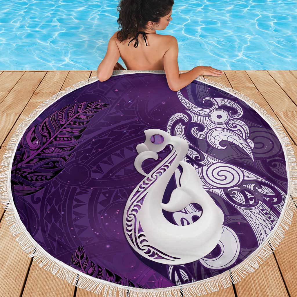 New Zealand Matariki Beach Blanket Maori Manaia Galaxy Silver Fern Purple Color LT22 - Polynesian Pride