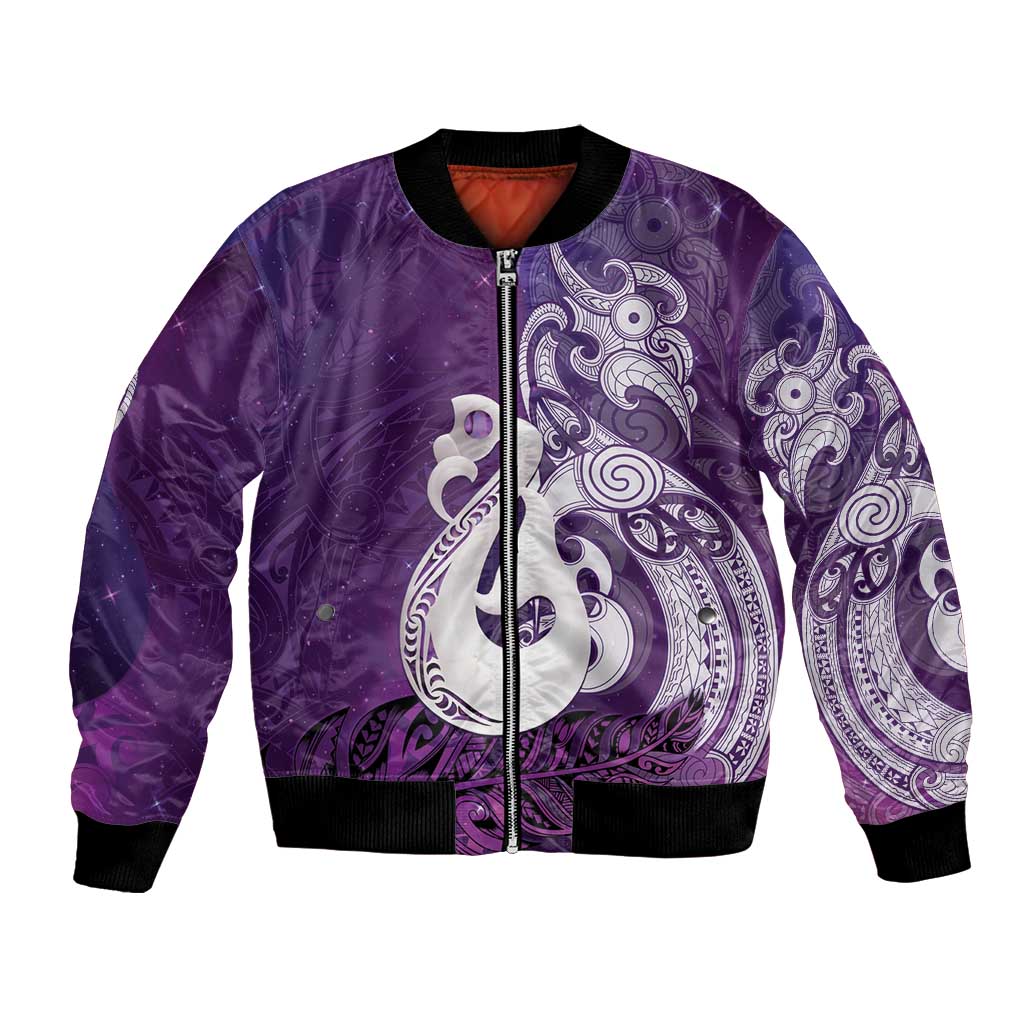 New Zealand Matariki Bomber Jacket Maori Manaia Galaxy Silver Fern Purple Color LT22 Unisex Purple - Polynesian Pride