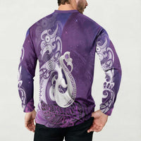 New Zealand Matariki Button Sweatshirt Maori Manaia Galaxy Silver Fern Purple Color