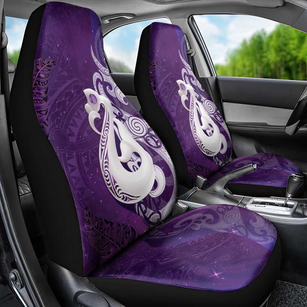 New Zealand Matariki Car Seat Cover Maori Manaia Galaxy Silver Fern Purple Color LT22 - Polynesian Pride