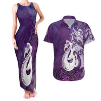 New Zealand Matariki Couples Matching Tank Maxi Dress and Hawaiian Shirt Maori Manaia Galaxy Silver Fern Purple Color LT22 Purple - Polynesian Pride