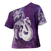 New Zealand Matariki Cross Shoulder Shirt Maori Manaia Galaxy Silver Fern Purple Color LT22 - Polynesian Pride