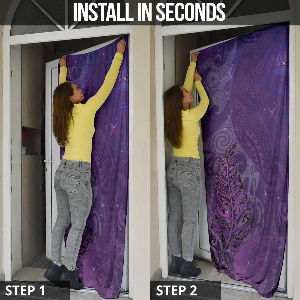 New Zealand Matariki Door Cover Maori Manaia Galaxy Silver Fern Purple Color LT22 - Polynesian Pride