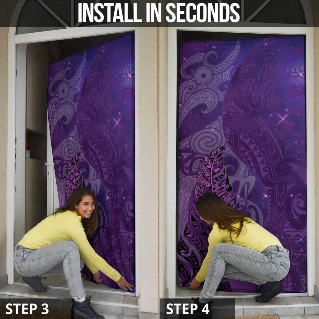 New Zealand Matariki Door Cover Maori Manaia Galaxy Silver Fern Purple Color LT22 - Polynesian Pride