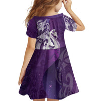 New Zealand Matariki Family Matching Off Shoulder Short Dress and Hawaiian Shirt Maori Manaia Galaxy Silver Fern Purple Color LT22 - Polynesian Pride