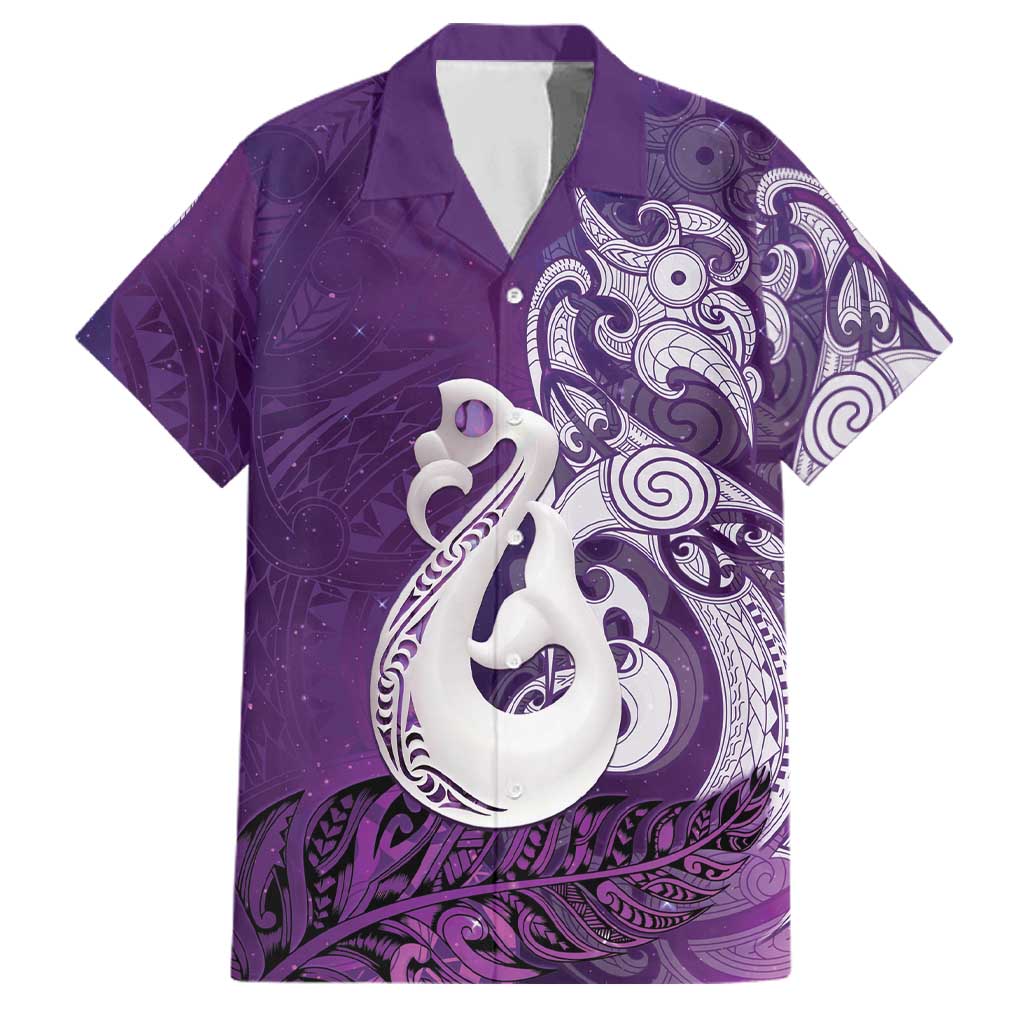 New Zealand Matariki Family Matching Short Sleeve Bodycon Dress and Hawaiian Shirt Maori Manaia Galaxy Silver Fern Purple Color LT22 Dad's Shirt - Short Sleeve Purple - Polynesian Pride
