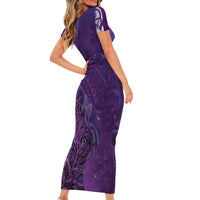 New Zealand Matariki Family Matching Short Sleeve Bodycon Dress and Hawaiian Shirt Maori Manaia Galaxy Silver Fern Purple Color LT22 - Polynesian Pride