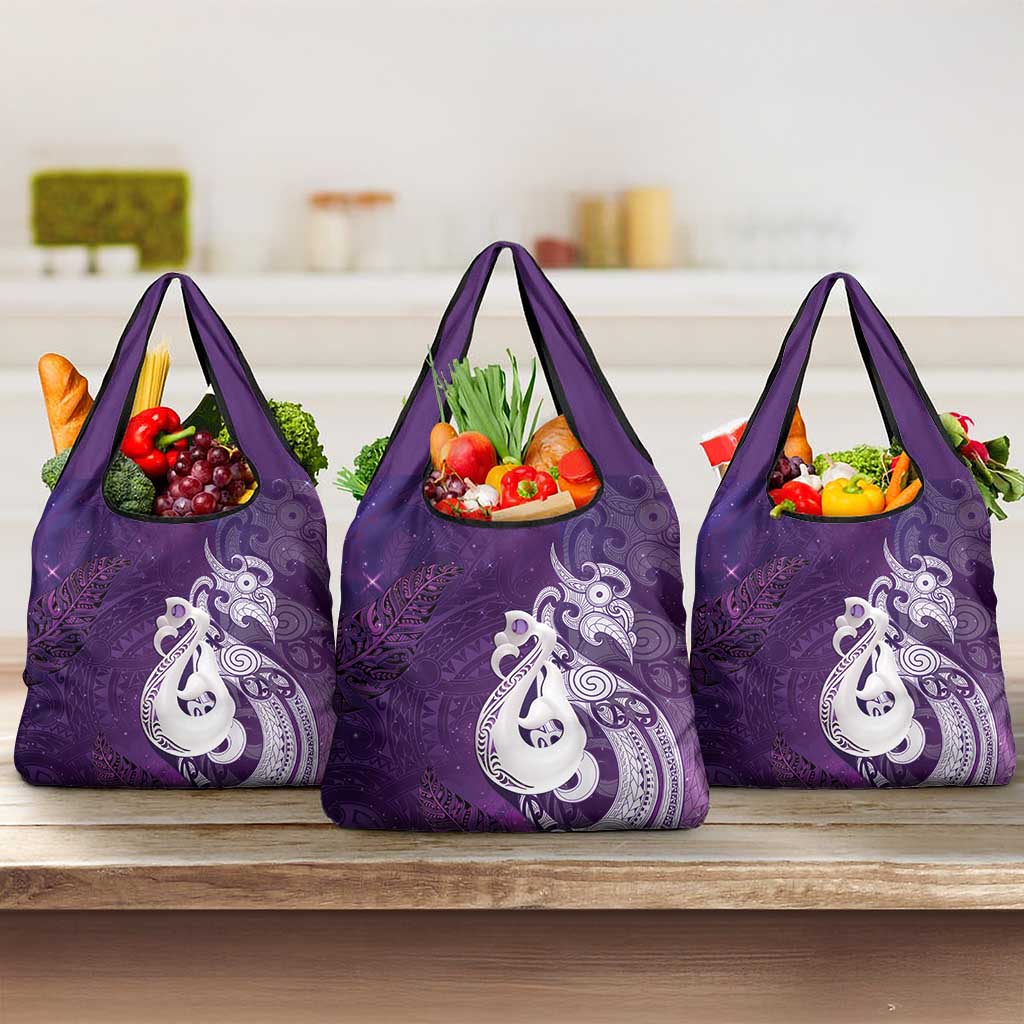 New Zealand Matariki Grocery Bag Maori Manaia Galaxy Silver Fern Purple Color LT22 3-pack One Size Purple - Polynesian Pride
