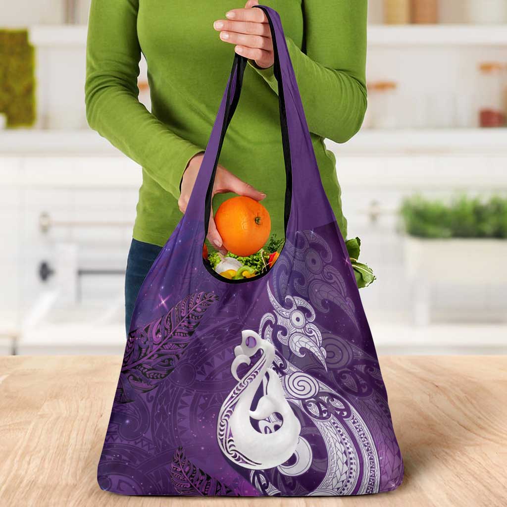 New Zealand Matariki Grocery Bag Maori Manaia Galaxy Silver Fern Purple Color LT22 - Polynesian Pride