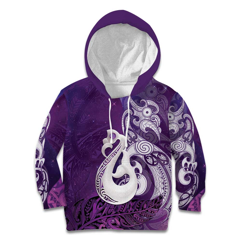 New Zealand Matariki Kid Hoodie Maori Manaia Galaxy Silver Fern Purple Color LT22 Hoodie Purple - Polynesian Pride